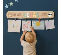 LinCognivant Personalised "Look What I Made" Sign - Custom Kids Art Display Board with Name, Handmade Wall Hanging Nursery Decor, Birthday Gift for Baby & Toddler, Wooden Keepsake for Artwork