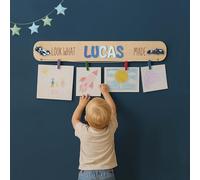 LinCognivant Personalized Kids Art Display Board - "Look What [Name] Made" Wooden Artwork Hanger with Name, Wall Display for Children's Drawings, Nursery & Playroom Décor