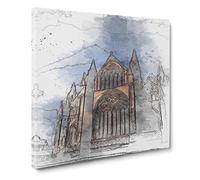Lincoln Cathedral in England Canvas Print | Gallery Wrapped 30mm Frame Wall Art | 14x14 inches | Ready to Hang | Abstract Cityscape Picture | Living Room Bedroom Lounge Office