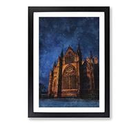 Lincoln Cathedral in England Painting Framed Print | A2 Black Framed Wall Art | Ready to Hang | Modern Cityscape Picture | Living Room Bedroom Lounge Office