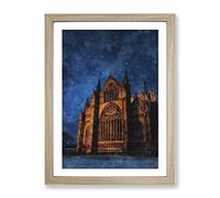 Lincoln Cathedral In England Painting Modern Framed Print | A3 Oak Framed Wall Art | Ready to Hang | Modern Cityscape Picture | Living Room Bedroom Lounge Office
