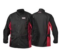 Lincoln Electric Split Leather Sleeved Welding Jacket | Premium Flame Resistant Cotton Body Shadow, Black/red, M