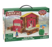 Lincoln Logs | Fun on the Farm Building Set | 100+ Piece Learning Engineering Kit for Kids, Real Wood, Toys for Children Ages 3+ | Basic Fun 00858