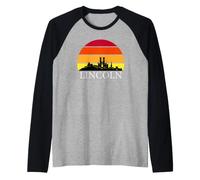 Lincoln Skyline - Cathedral Castle and Historic Streets Raglan Baseball Tee