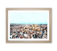 Lincoln Skyline In England Painting Modern Art Framed Print | A3 Oak Framed Wall Art | Ready to Hang | Modern Cityscape Picture | Living Room Bedroom Lounge Office