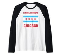 Lincoln Square Chicago Illinois Flag 773 312 Deep Dish Pizza Raglan Baseball Tee
