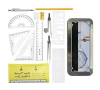 LinCoo 13 Pcs Maths Set GCSE, Protractor Set, School Equipment for Secondary Education, Mathematical Compass Ruler and Pencil Tin, Geometry Drawing Tool Kits for Exam Hall