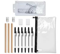 LinCoo 18 Pcs GCSE Maths Set, Maths GCSE Set, Clear Exam Stationery for Transparent Protractor and Ruler Kits, See Through Pencil Case for Students Girls Boys Teenagers School