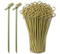 LinCoo 200 Pcs Cocktail Sticks, Small Skewers, 4 Inch Brown Skewer with Looped Knot for Barbecue Snacks, Cocktail Drinks, Sandwiches and Appetizers, Food Picks
