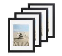 lincoolart A4 Frame Black Picture Frames A4 Photo Frame With Mount for A5 Pictures Certificate Poster Print Tabletop or Wall Display Set of 4 with Real Glass