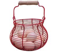 LINCOUNTRY. Farmhouse Wire Egg Basket for Gathering Fresh Eggs with Handle,Red Rustic Round Egg Collecting Baskets for Fresh Egg Container Refrigerator Countertop Holder Kitchen Storage Bin