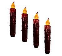 LINCOUNTRY.Primitive Burgundy Flameless Wax Taper Candle Flickering,6 inch Battery Operated Timer Taper Candle 3D Wick Flame,Window Candlestick for Christmas Halloween Decor