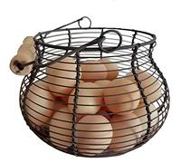 Lincountry Round Metal Egg Basket with Wooden Handle Country Style