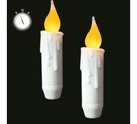 LINCOUNTRY.Short White Taper Candle Battery Operated Flameless Led Taper Candles with Timer,Primitive Small Candlesticks Flickering Flame,4.75Inch Christmas Halloween Decor