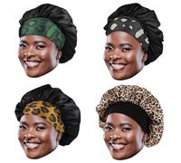 Linda Clay Womens Satin Bonnet for Sleeping - Hair Protection Night Cap - Skin Care Routine - Bubble Bath - 4 Pack (Animal)