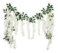 LINDADECOR 2Pcs 2.2M Artificial Flowers Decoration, Fake Flowers Artificial Wisteria Vine Garland For Ceremony Home Garden Wall Backdrop Wedding Christmas Party Decoration (White)