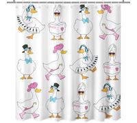 Lindameler Funny Duck Shower Curtain Cute Duck Bathroom Curtain Set Waterproof Fabric Shower Curtain Set Washable Farmhouse Bathroom Decor Bath Curtains with 12 Hooks (White, 72x72 inch, Duck)