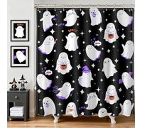 Lindameler Halloween Shower Curtain Cute Spooky Ghost Shower Curtain Black White Funny Boo Polyester Fabric Shower Curtain Set 72x72 Inch with 12 Hooks (Ghost 1)