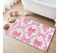 Lindameler Pink Bow Bathroom Rugs Coquette Cute Bath Mat for Bathroom Non Slip Absorbent Bow Bath Mat Washable 20x32 inch Bath Mats for Front Door, Bedroom, Living Home Decor
