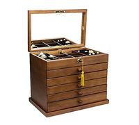 LINDAON 6-Layer Large wooden Jewelry Box with mirror and Lock jewelry box & organizers vintage for women