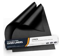 Linda's Essentials Extra Large Oven Liners for Bottom of Oven (2 Pack) - Universal Non-Stick Liner for Fan Assisted Cooking, 63.5 x 43 cm Kitchen Protector Sheets, Save Time & Clean Easily (Black)