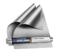 Linda's Essentials Oven Liners for Bottom of Oven (2 Pack) - Universal Non-Stick Liner for Fan Assisted Cooking, 32 x 50 cm Kitchen Essentials, Protector Sheets, Save Time & Clean Easily (Silver)