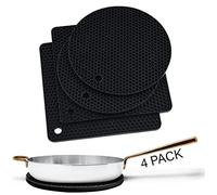Linda's Essentials Silicone Trivets for Hot Pans and Pots (2 Pack) -Multipurpose Silicone Heat Resistant Mat and Pot Holder Trivet -Heatproof Mats for Kitchen 2 Round 17.7cm + 2 Square 18.5cm-Black