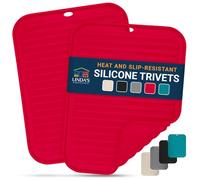 Linda's Essentials Silicone Trivets for Hot Pans and Pots (2 Pack) - Multipurpose Silicone Heat Resistant Mat and Pot Holder Trivet (30 x 23cm) - Heatproof Mats for Kitchen (Red)