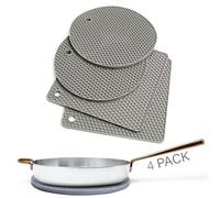 Linda's Essentials Silicone Trivets for Hot Pans and Pots (2 Pack) - Multipurpose Silicone Heat Resistant Mat and Pot Holder Trivet -Heatproof Mats for Kitchen 2 Round 17.7cm + 2 Square 18.5cm-Grey