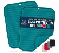 Linda's Essentials Silicone Trivets for Hot Pans and Pots (2 Pack) - Multipurpose Silicone Heat Resistant Mat and Pot Holder Trivet (30 x 23cm) - Heatproof Mats for Kitchen (Teal)