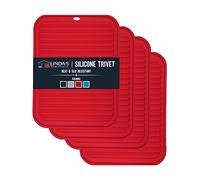 Linda's Essentials Silicone Trivets for Hot Pans and Pots (4 Pack) - Multipurpose Silicone Heat Resistant Mat and Pot Holder Trivet (30 x 23cm) - Heatproof Mats for Kitchen (Red)