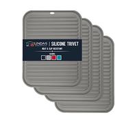 Linda's Essentials Silicone Trivets for Hot Pans and Pots (4 Pack) - Multipurpose Silicone Heat Resistant Mat and Pot Holder Trivet (30 x 23cm) - Heatproof Mats for Kitchen (Grey)