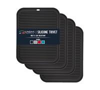 Linda's Essentials Silicone Trivets for Hot Pans and Pots (4 Pack) - Multipurpose Silicone Heat Resistant Mat and Pot Holder Trivet (30 x 23cm) - Heatproof Mats for Kitchen (Black)