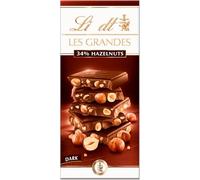Lindat Les Grandes Dark Chocolate Bar with Whole Hazelnuts, 150g - Premium Swiss Dark Chocolate with Crunchy Nuts