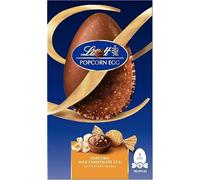Lindat Popcorn Chocolate Easter Egg 245g - milk chocolate combined with crunchy caramelised popcorn pieces