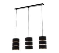 Lindby 3-Point Tsomo, Scandinavian Style e.g. for Living Room, Dining Room, Black, Fabric/Silk, E27 Bulb