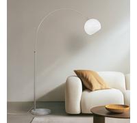 Lindby Alverton arc lamp, white/nickel, glass, 197 cm