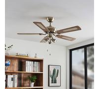 Lindby Anariki ceiling fan with light, quiet, brass