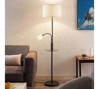 Lindby Aovan floor lamp, black, shelf, USB port