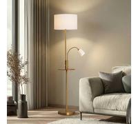 Lindby Aovan floor lamp, bronze-coloured, shelf, USB port