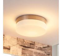 Lindby bathroom ceiling lamp Amilia, Ø 18 cm, E27, nickel, glass