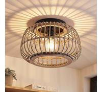 Lindby Bominio ceiling light, Ø 40 cm, rattan, wood, E27