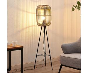 Lindby Canyana floor lamp, 139 cm, natural, rattan, tripod