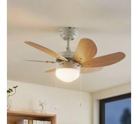 Lindby ceiling fan Minja, white, wood