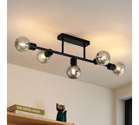 Lindby ceiling lamp Biscala, 5-bulb, black/smoke, E14