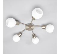Lindby ceiling lamp Elaina, Ø 54cm, 5-bulb, nickel, glass, E14