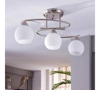 Lindby ceiling lamp Svean, 3-bulb, nickel/white, glass, length 60 cm