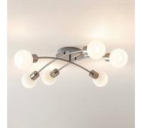Lindby ceiling light Agmar, nickel-coloured, glass, 6-bulb, E14