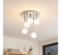Lindby ceiling light Chrissy, Ø 27 cm, chrome, 5-bulb, glass