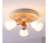 Lindby ceiling light Vivica, Ø 26 cm, chrome, glass, wood